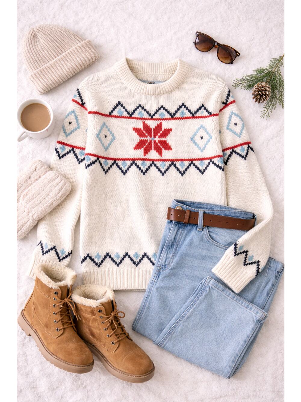 VINTAGE National Women's Geometric Pullover Sweater Long Sleeve Cream Size Small